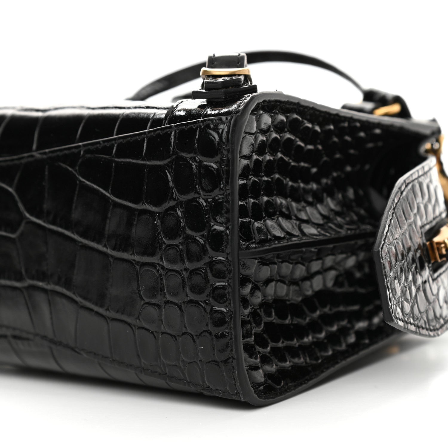 Balenciaga Shiny Supple Calfskin Crocodile Embossed Neo Classic Gold Hardware Mini City Black 8 of 8
