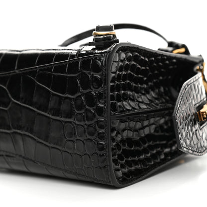 Balenciaga Shiny Supple Calfskin Crocodile Embossed Neo Classic Gold Hardware Mini City Black 9 of 9