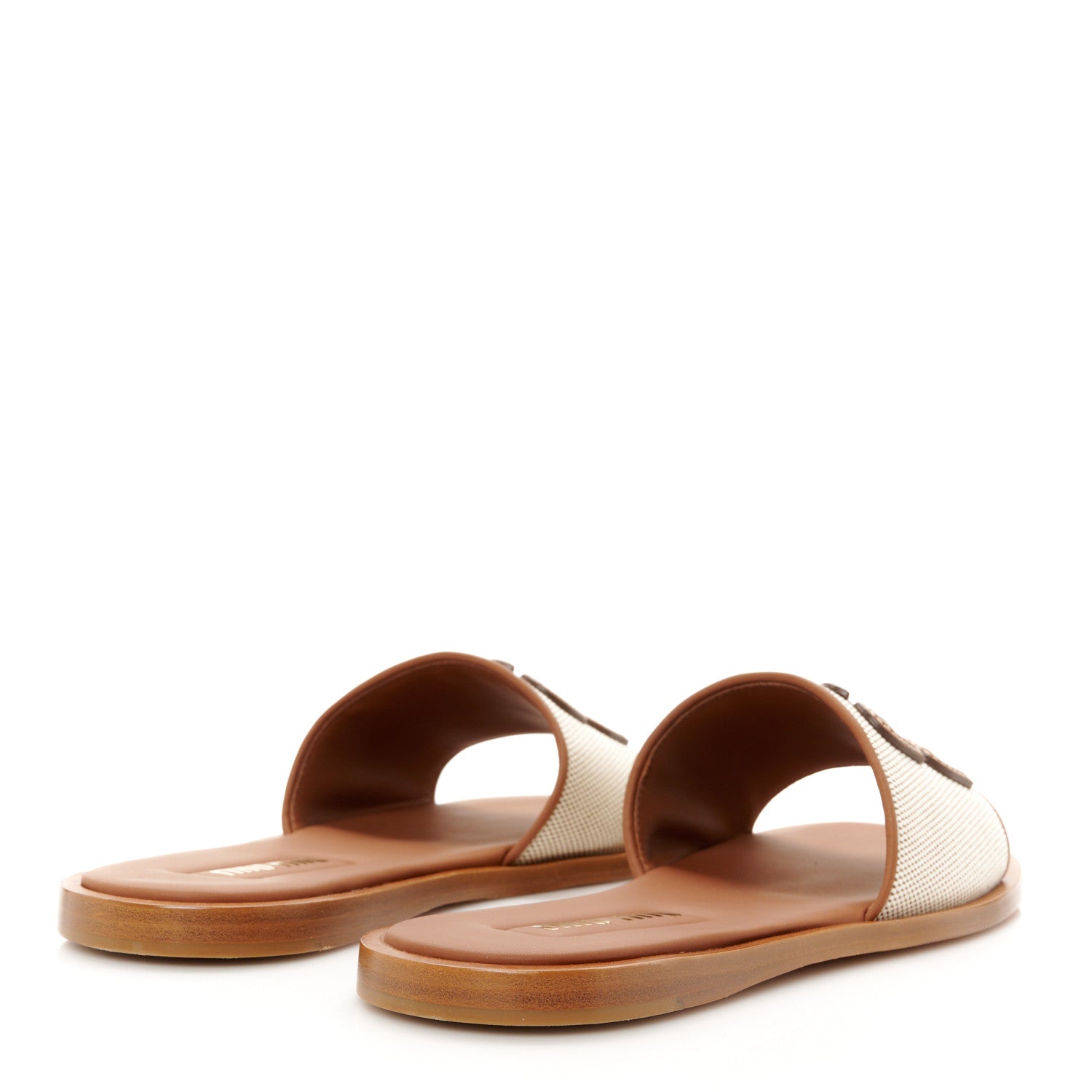 Miu Miu Canvas Calfskin Logo Sandals 38.5 Naturale 5 of 8