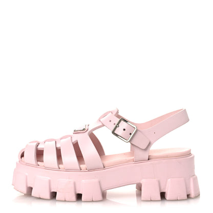 Prada Foam Rubber Metal Triangle Logo Monolith 55mm Cage Sandals 39 Alabastro 1 of 14