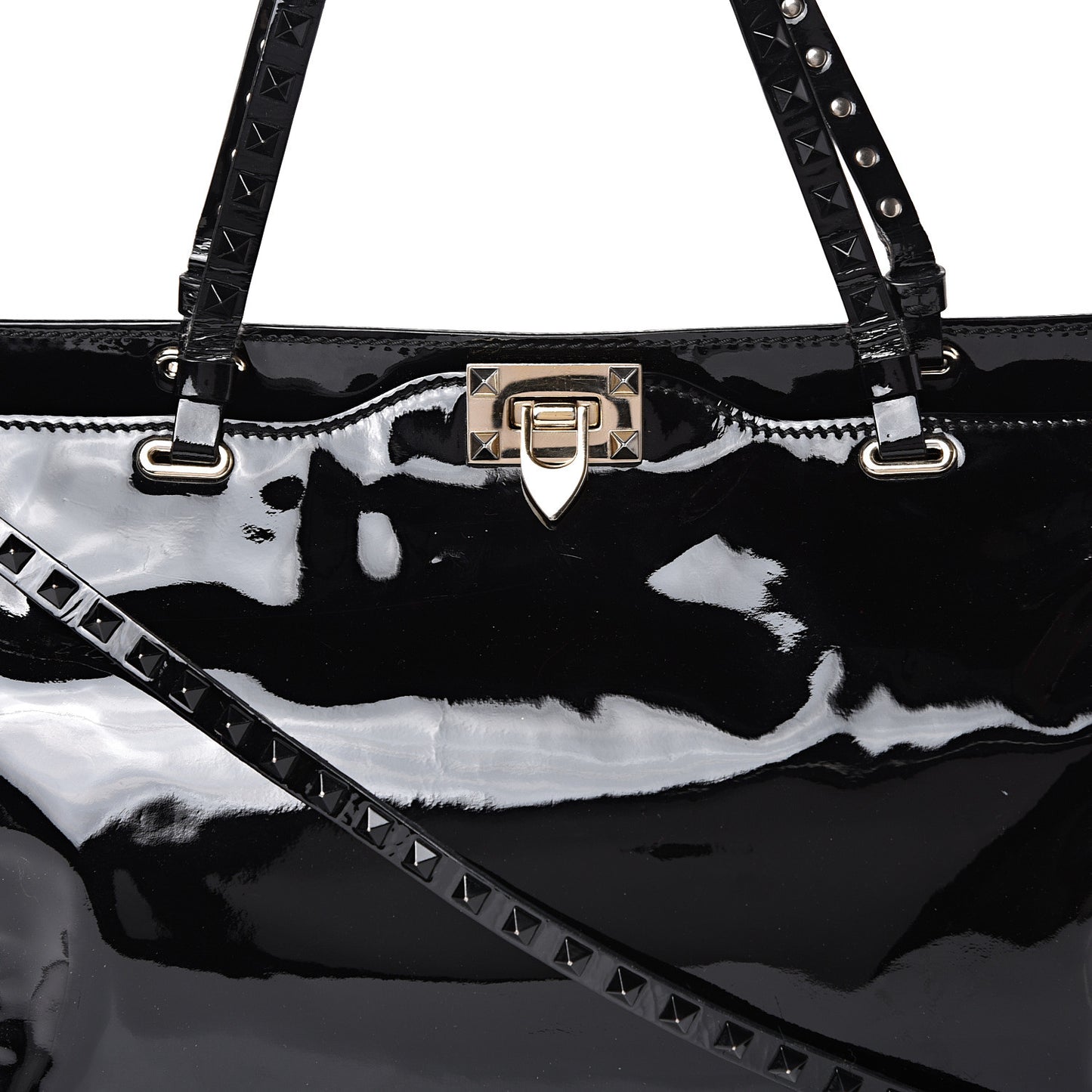 Patent Medium Rockstud Tote Black