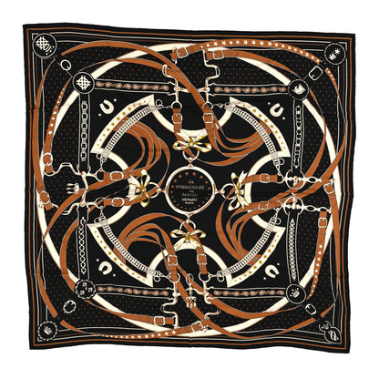 Hermes Cashmere Silk La Promenade du Matin Bandana Shawl 140 Black Noisette Gold 1 of 4