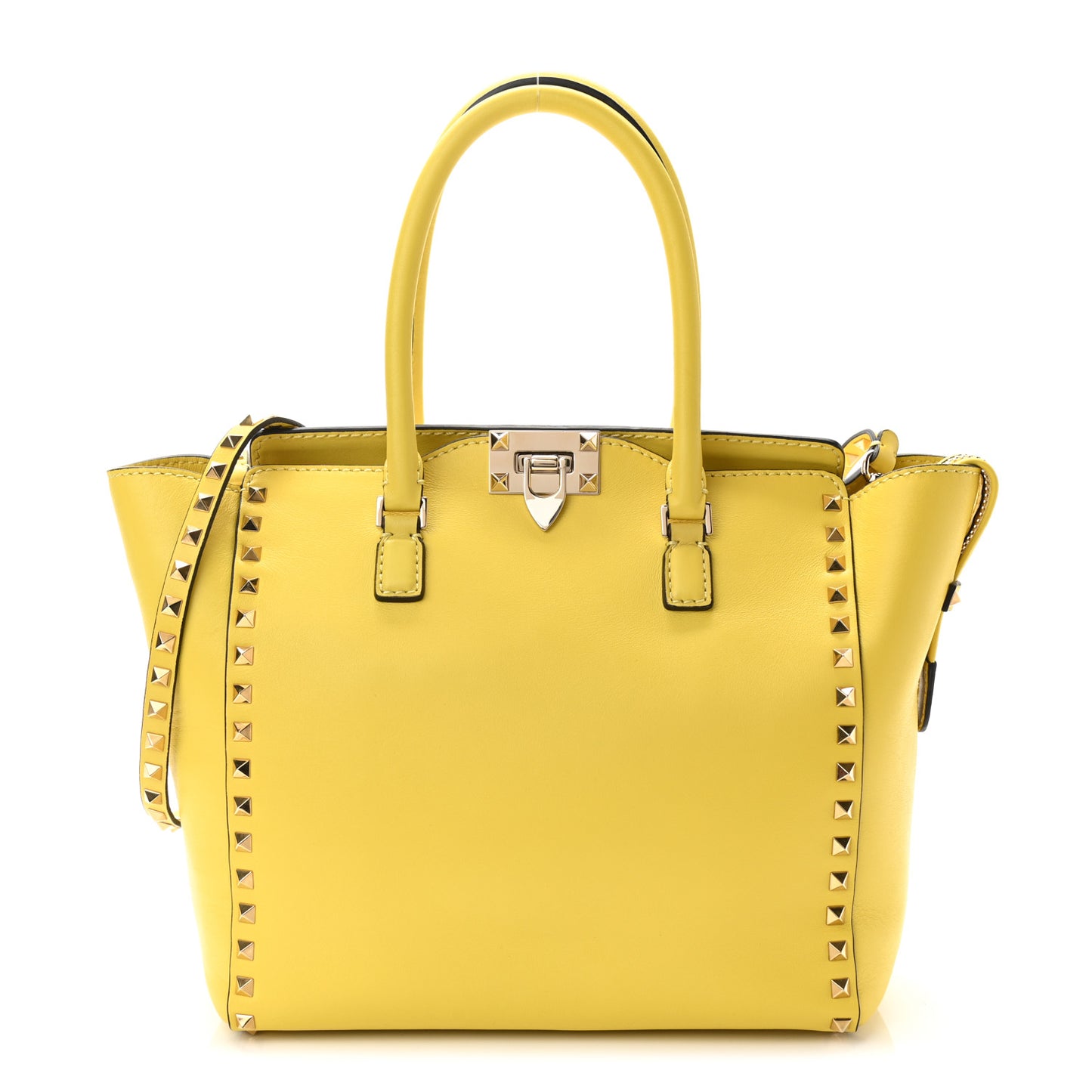 Vitello Rockstud Double Handle Tote Naples Yellow