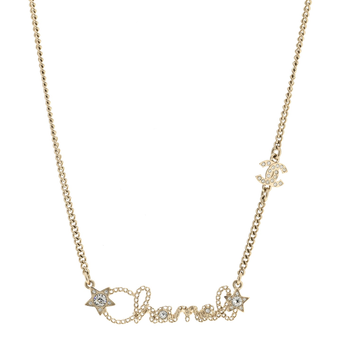 Metal Crystal Logo Star Necklace Gold