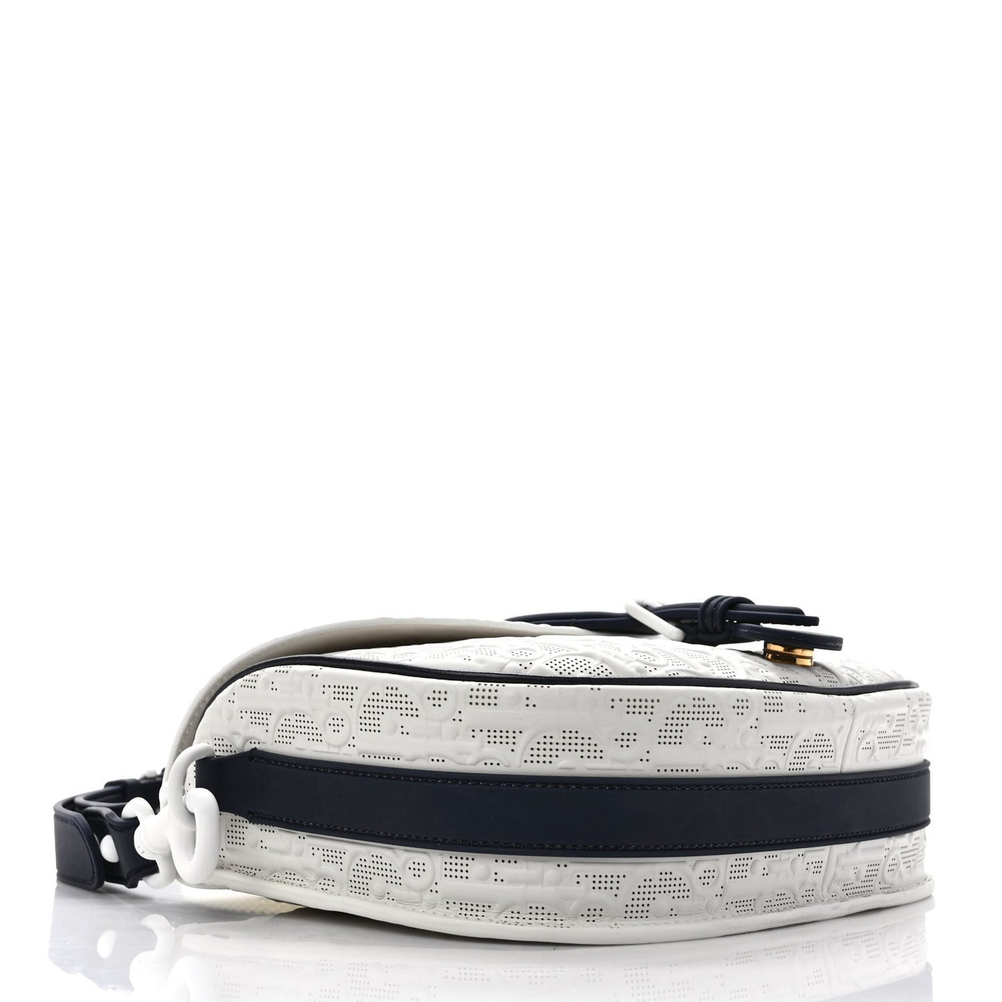 Calfskin Perforated Oblique Medium Bobby Flap White Blue
