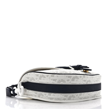 Christian Dior Calfskin Perforated Oblique Medium Bobby Flap White Blue 4 of 8
