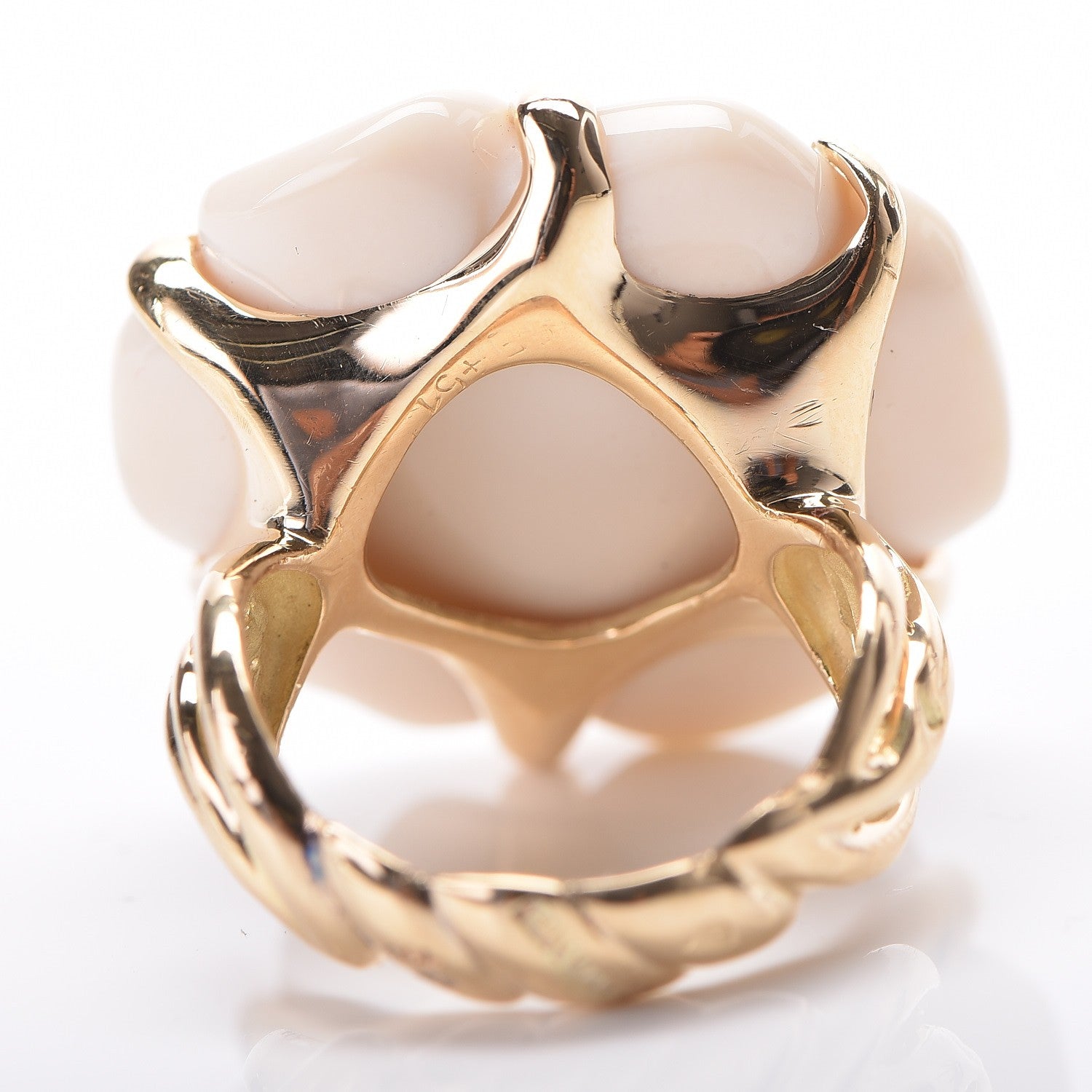Chanel 18K Yellow Gold White Ceramic Camelia Cachlonj Ring 6.25 5 of 5