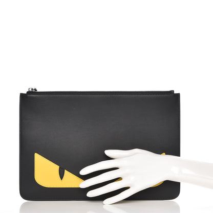 Fendi Vitello Century Monster Eyes Inlay Pouch Black Giallo 2 of 8