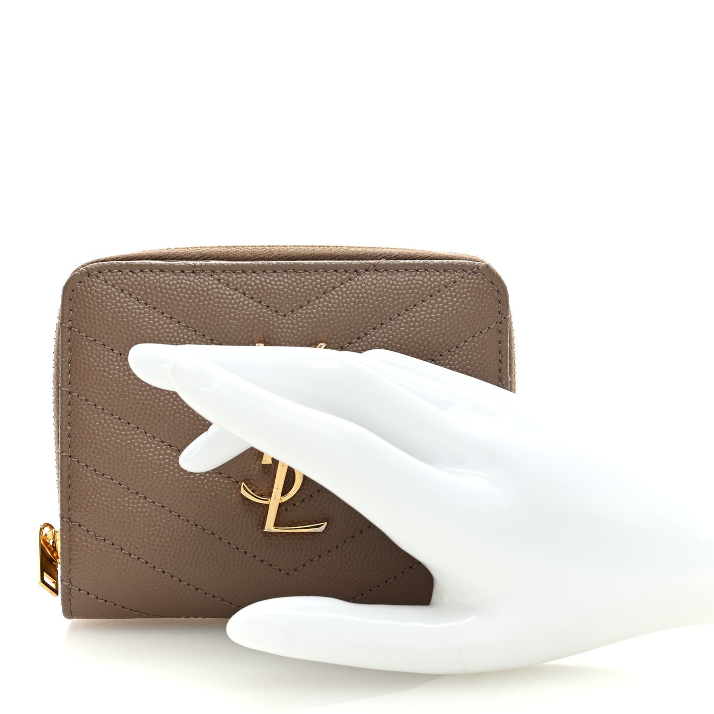 Grain De Poudre Matelasse Chevron Monogram Compact Zip Around Wallet Beige