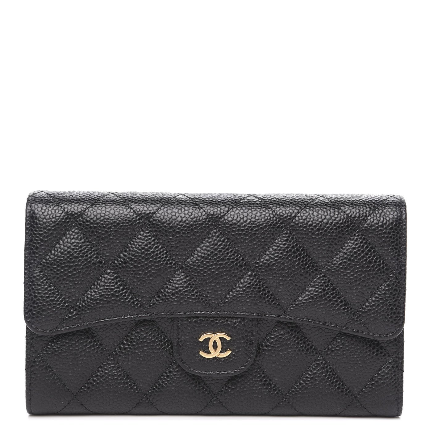 Caviar Quilted Large Flap Wallet Black