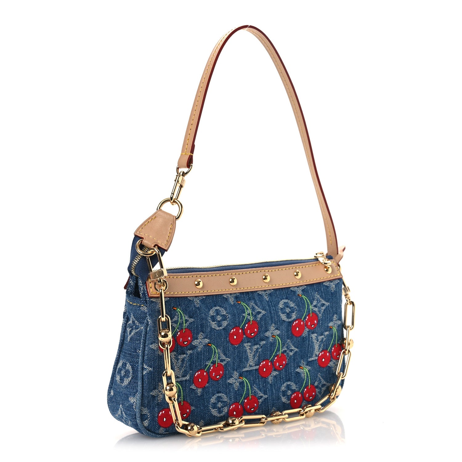 Louis Vuitton LV X TM Monogram Denim Cerises Pochette Accessories Blue 3 of 12