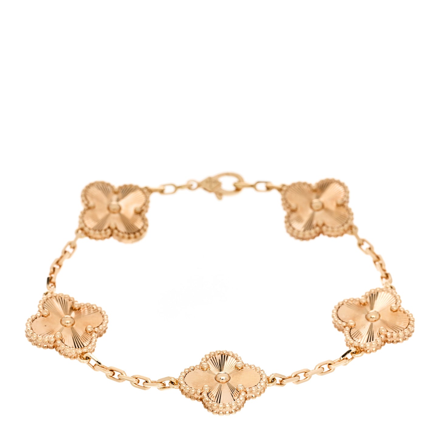 18K Yellow Gold 5 Motifs Guilloche Vintage Alhambra Bracelet