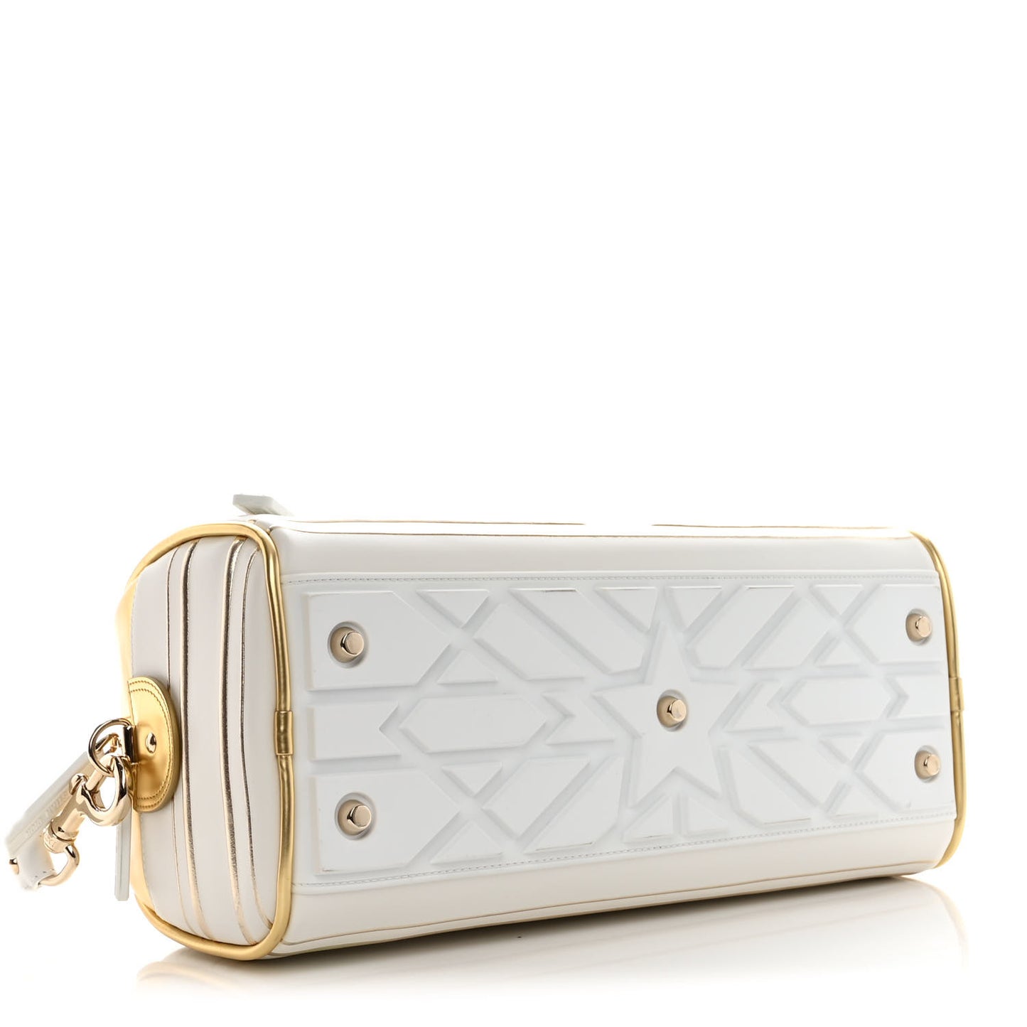 Calfskin Padded Macrocannage Medium Dior Vibe Zip Bowling Bag White Gold