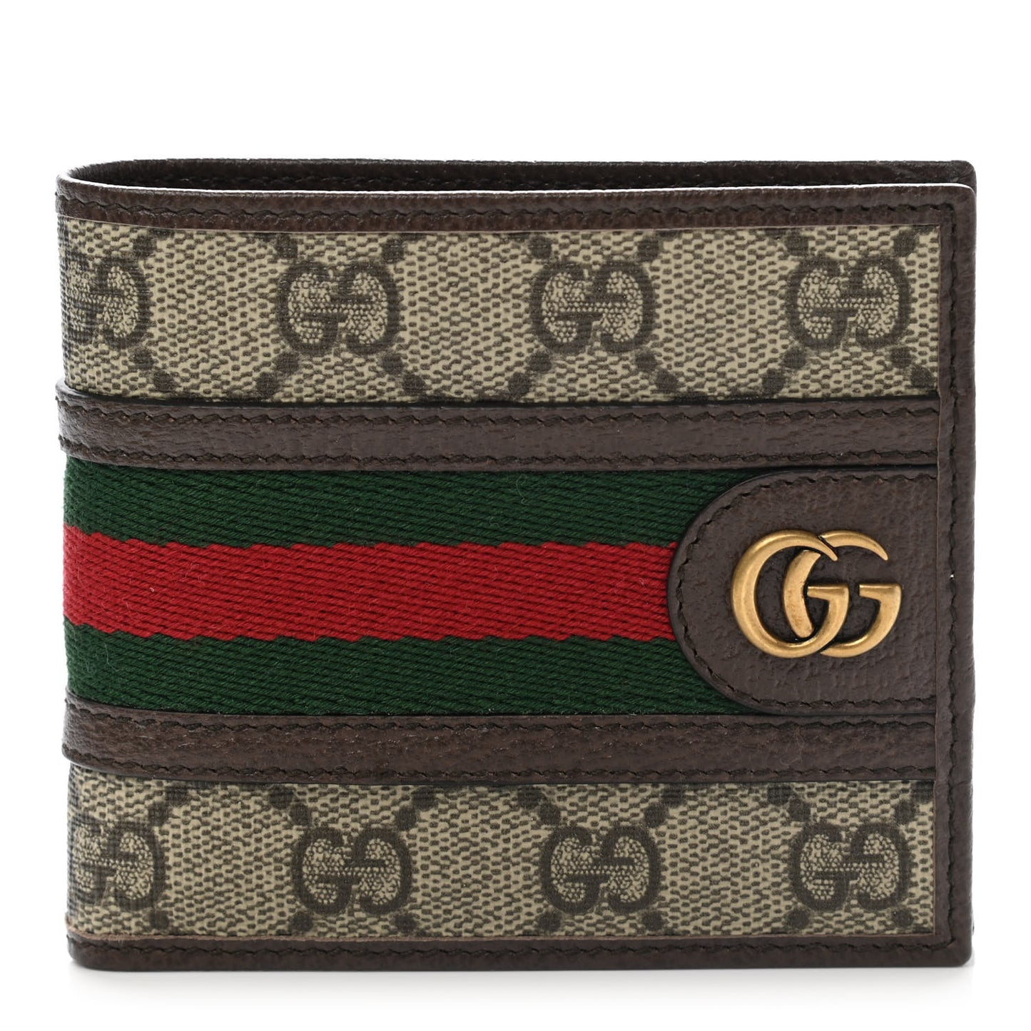 GG Supreme Monogram Web Mens Ophidia Bi-Fold Coin Wallet Beige New Acero