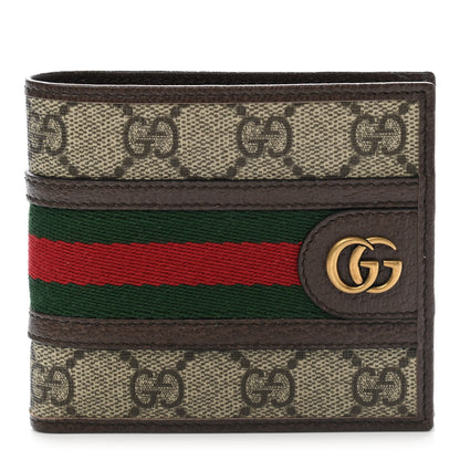 Gucci GG Supreme Monogram Web Mens Ophidia Bi-Fold Coin Wallet Beige New Acero 1 of 8