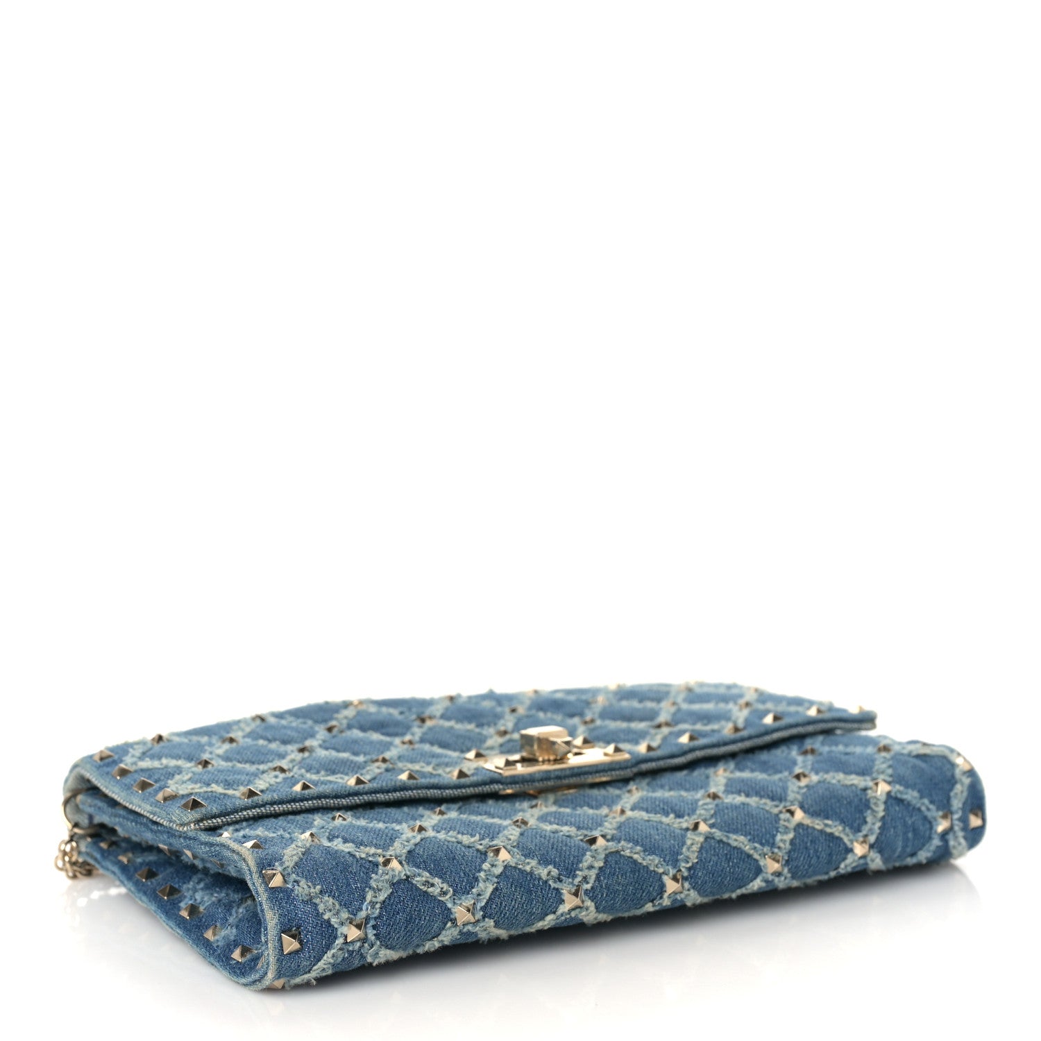 Valentino Garavani Denim Rockstud Spike Wallet on Chain Blue 4 of 9