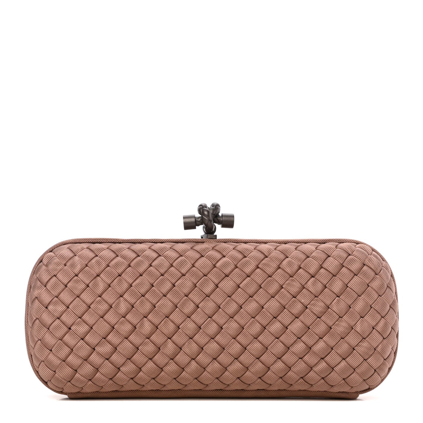 Satin Intreccio Impero Stretch Knot Clutch Camel