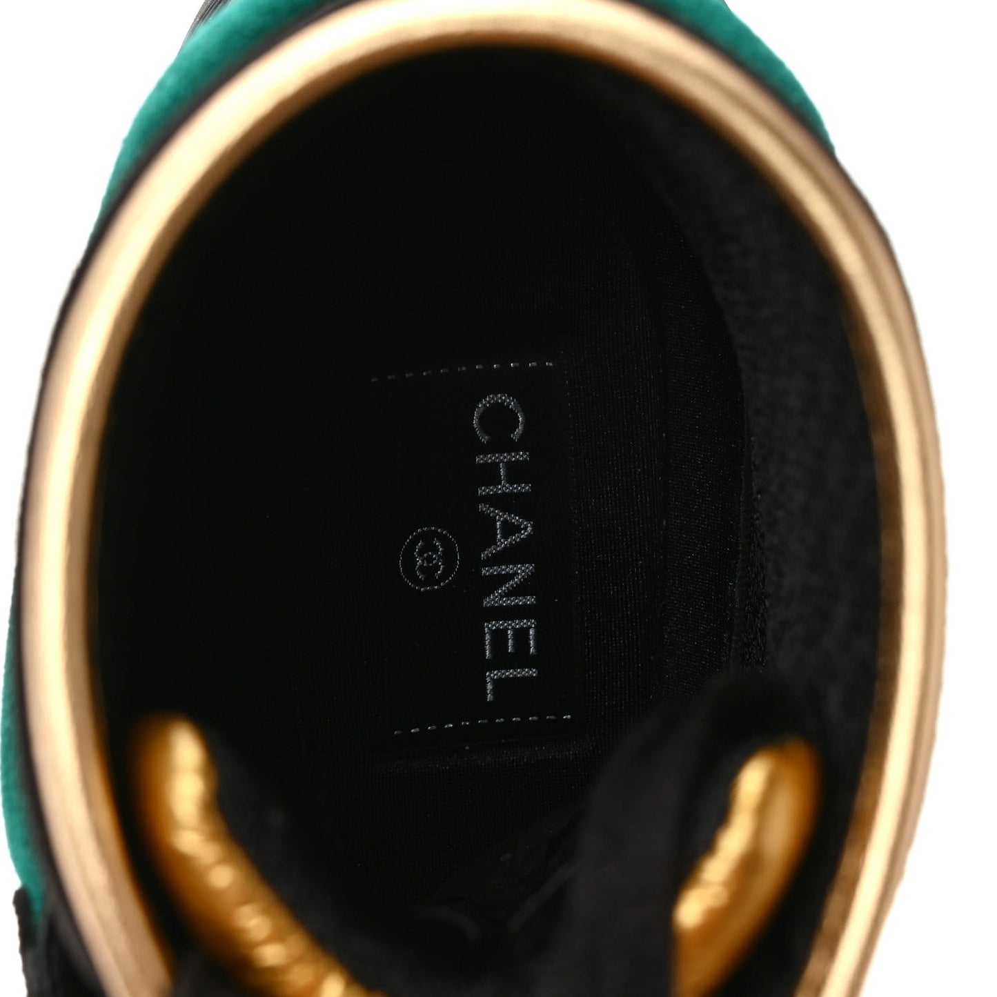 Suede Calfskin Fabric CC High Top Sneakers 38.5 Black Turquoise Gold