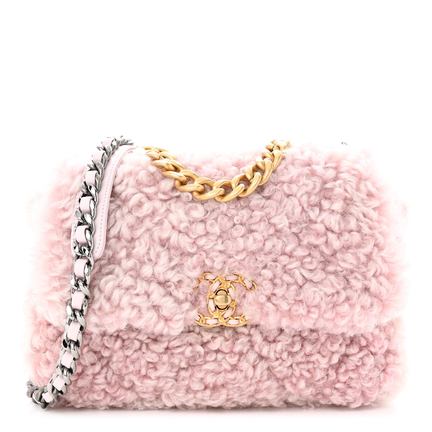 Shearling Sheepskin Medium Chanel 19 Flap Light Pink