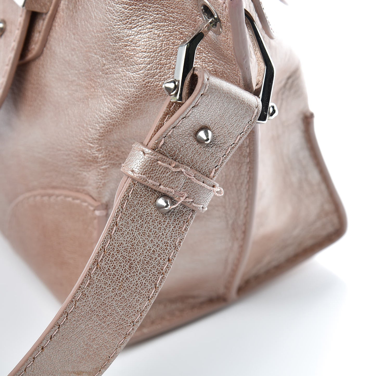 Metallic Grained Goatskin Small Legend Satchel Pink