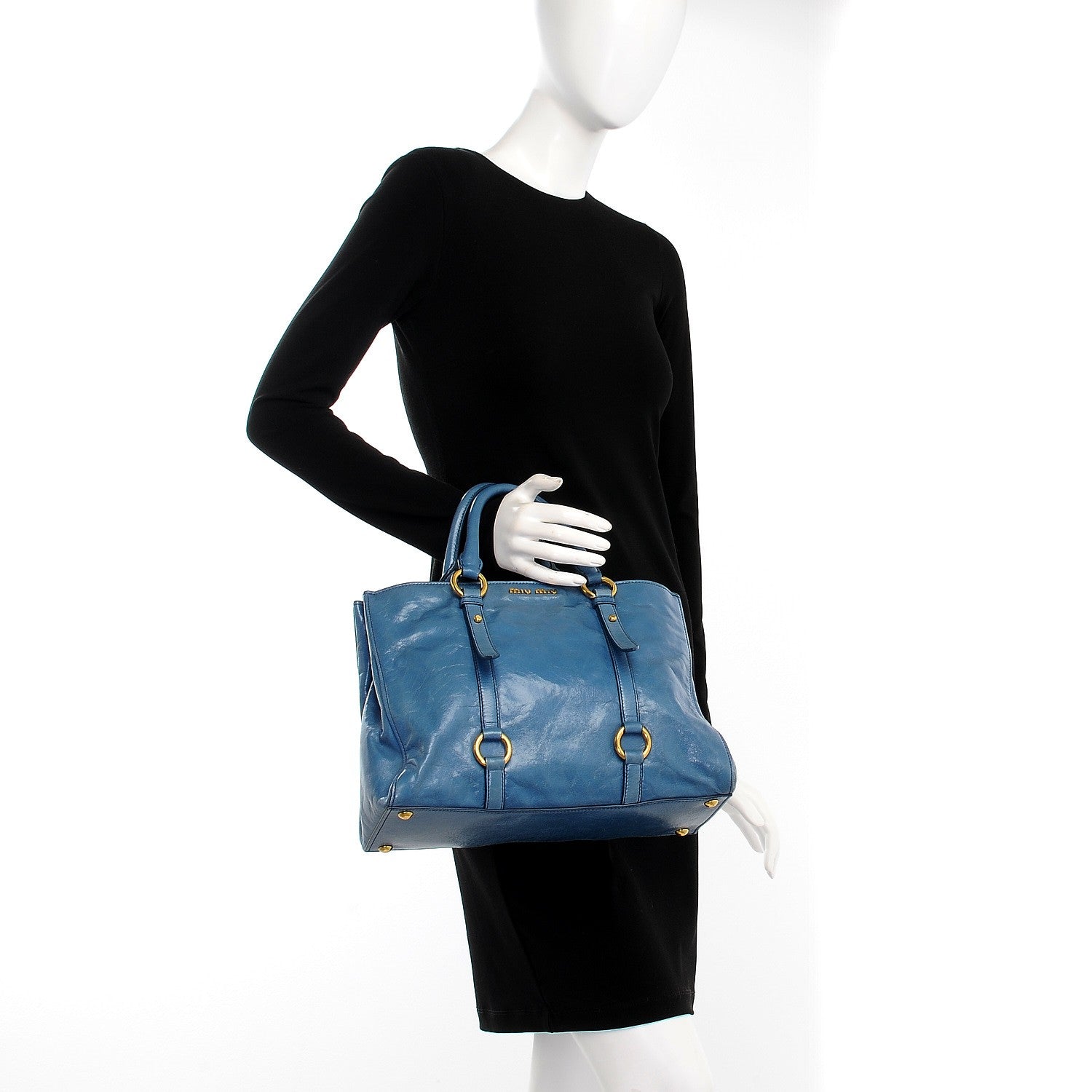 Miu Miu Vitello Shine Tote Ocean 3 of 9