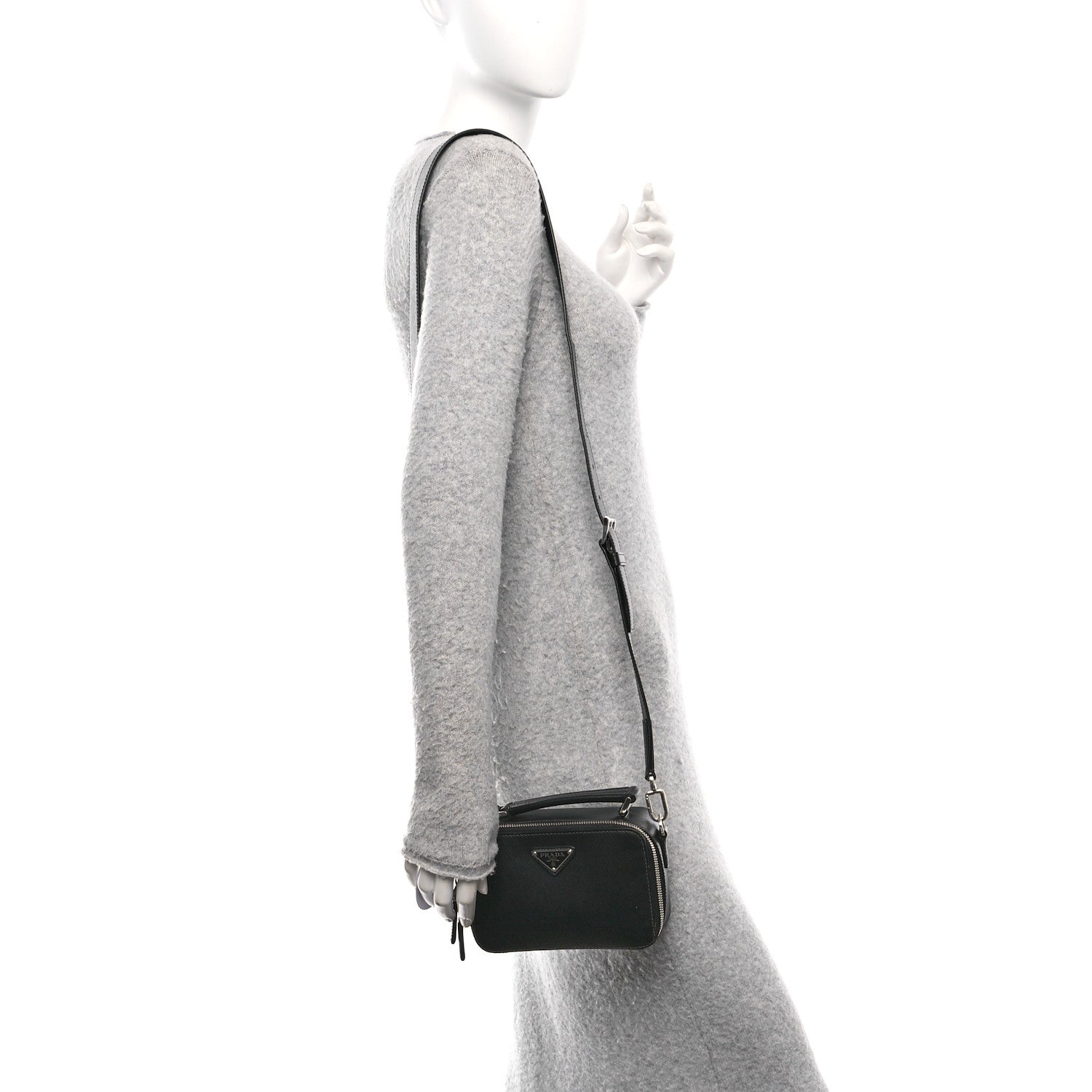 Prada Saffiano Travel Small Brique Top Handle Crossbody Bag Black