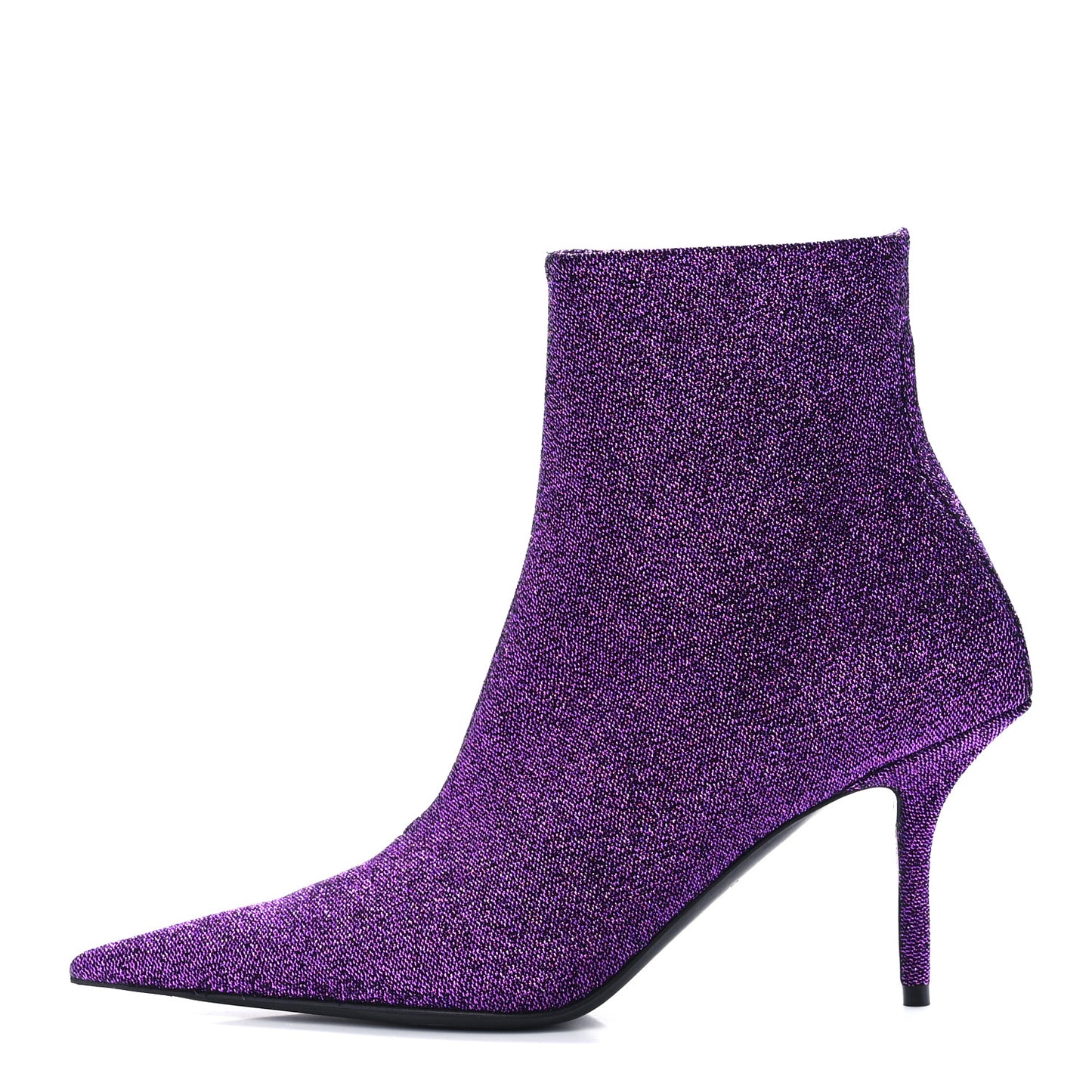 Shiny Fabric Square Knife 80mm Ankle Booties 36 Purple