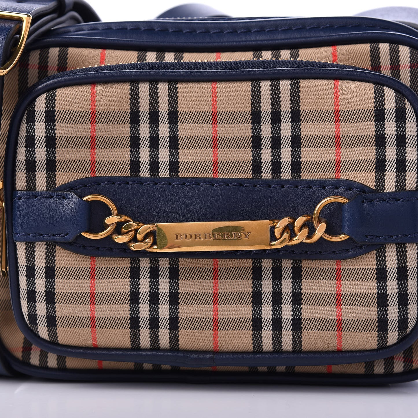 Smooth Calfskin 1983 Knight Check Link Camera Bag Navy