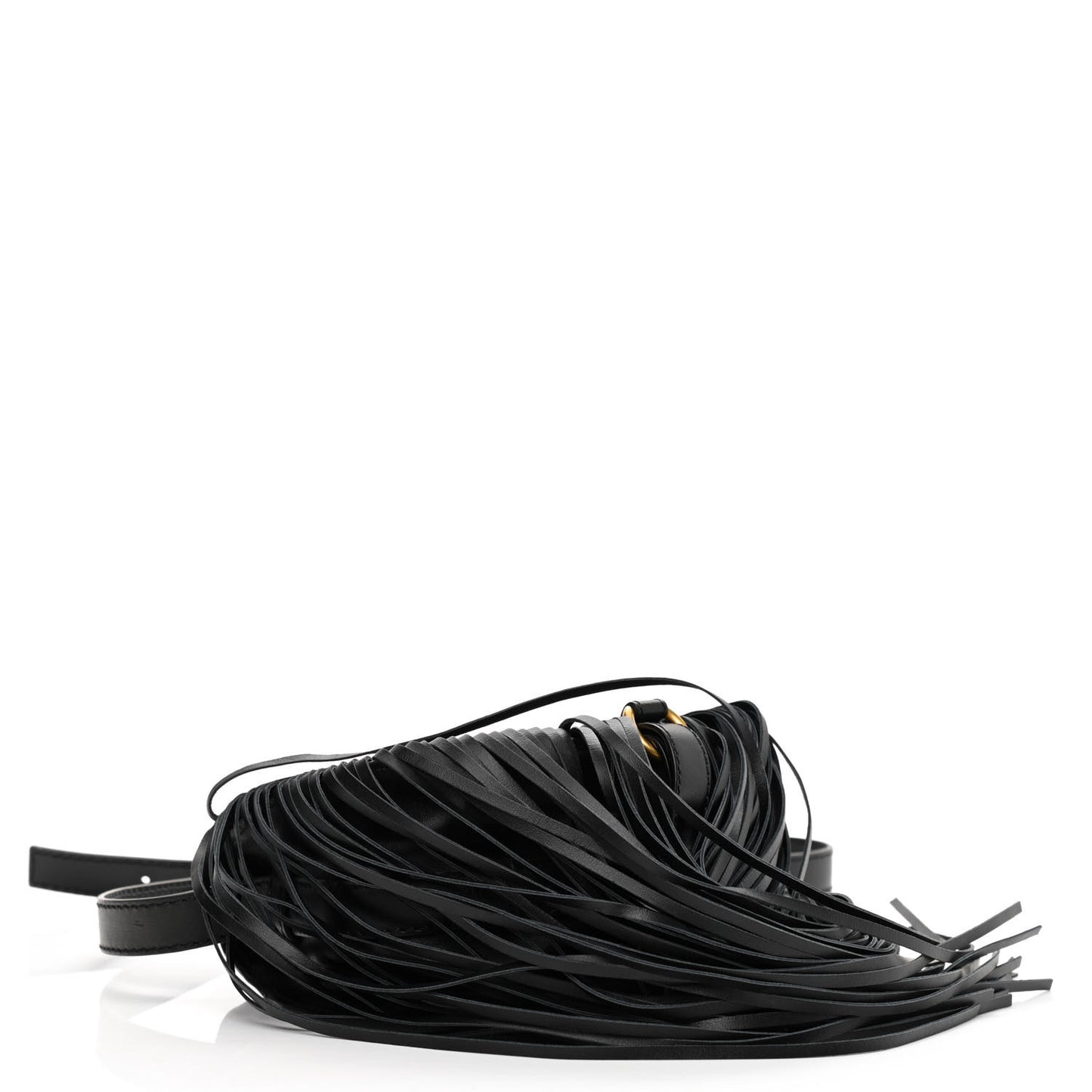 Calfskin Mini Marcie Round Fringe Crossbody Bag Black