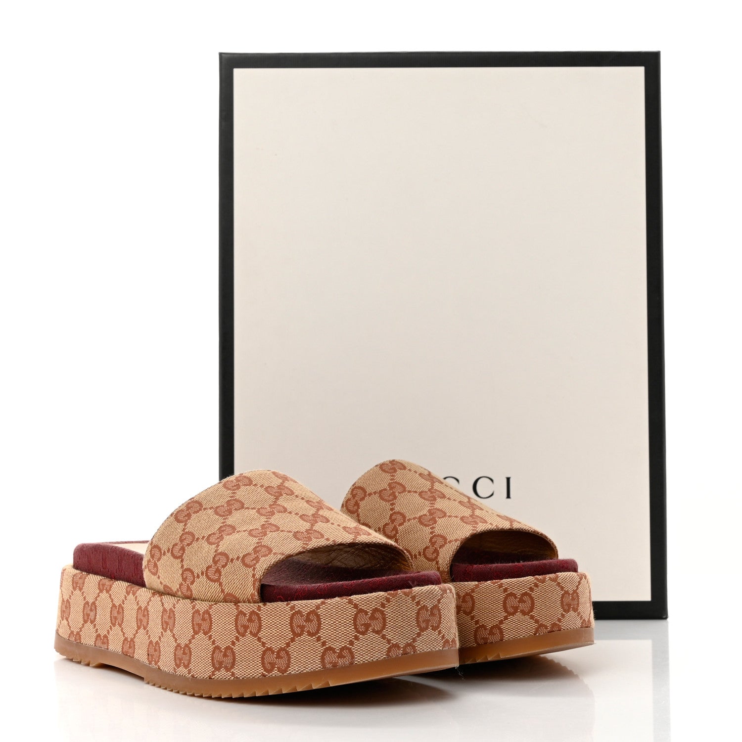 Gucci Canvas GG Monogram Angelina Platform Slide Sandals 39.5 Beige Ruggine 9 of 9