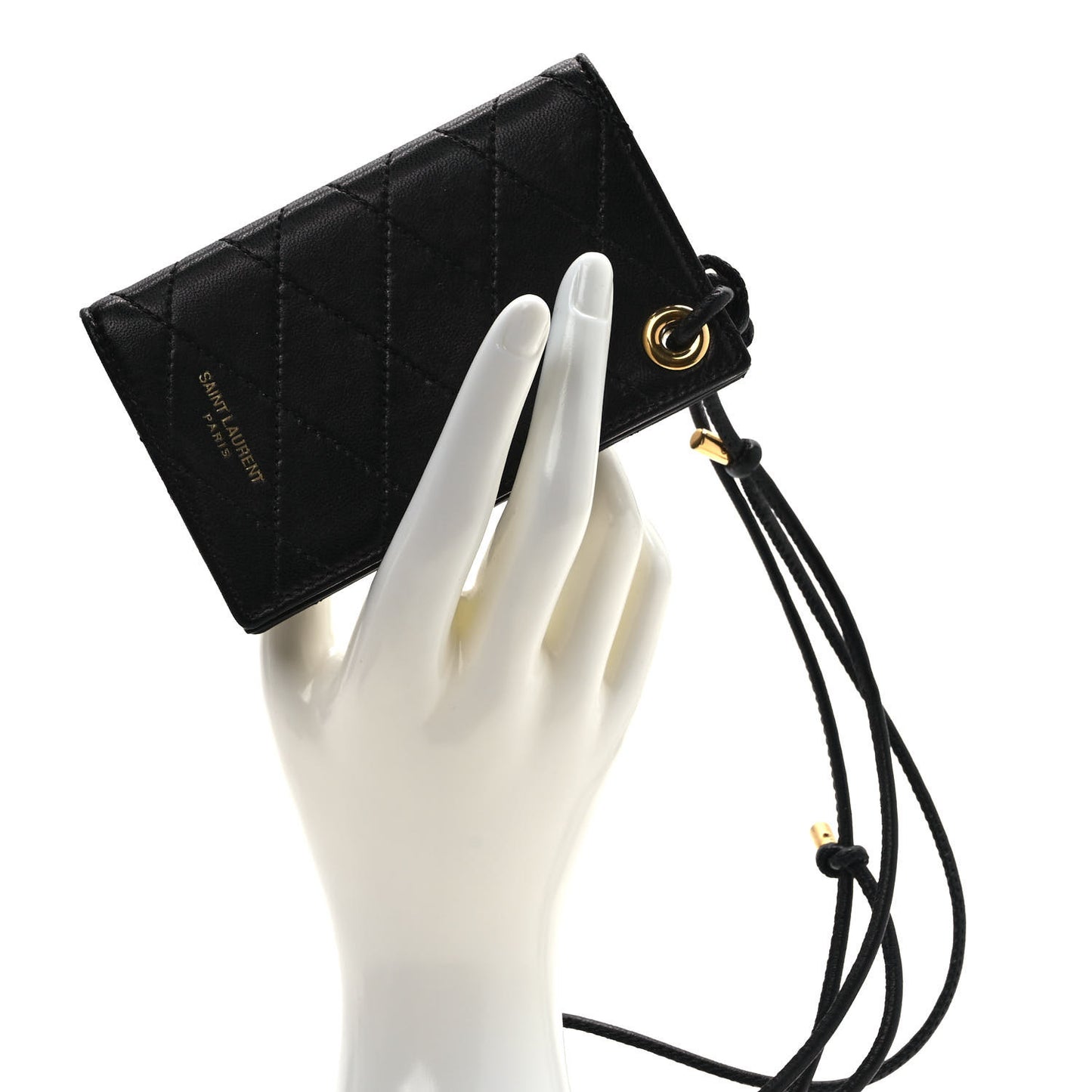 Lambskin Quilted Flip Card Case Black