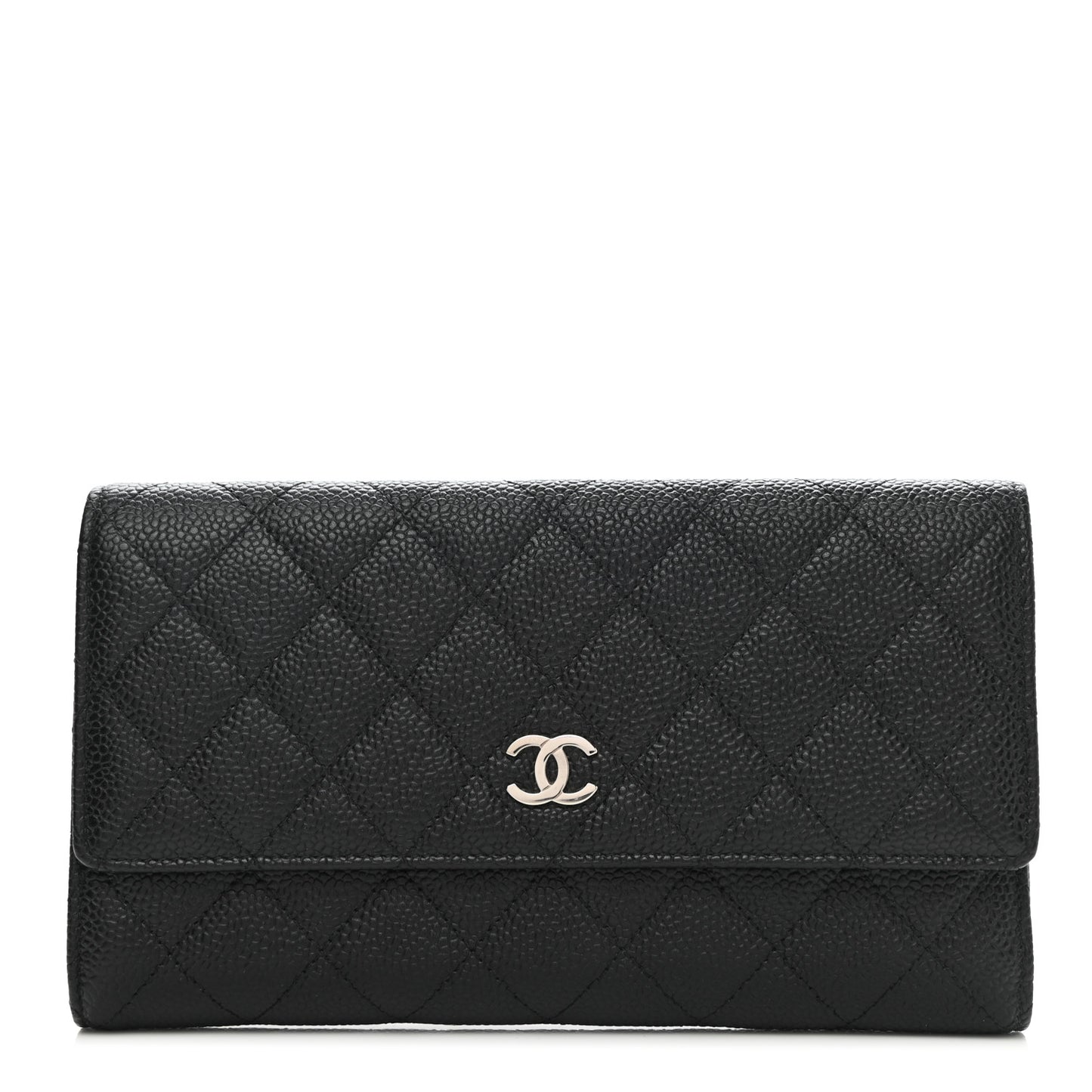 Caviar Quilted Flap Wallet Black