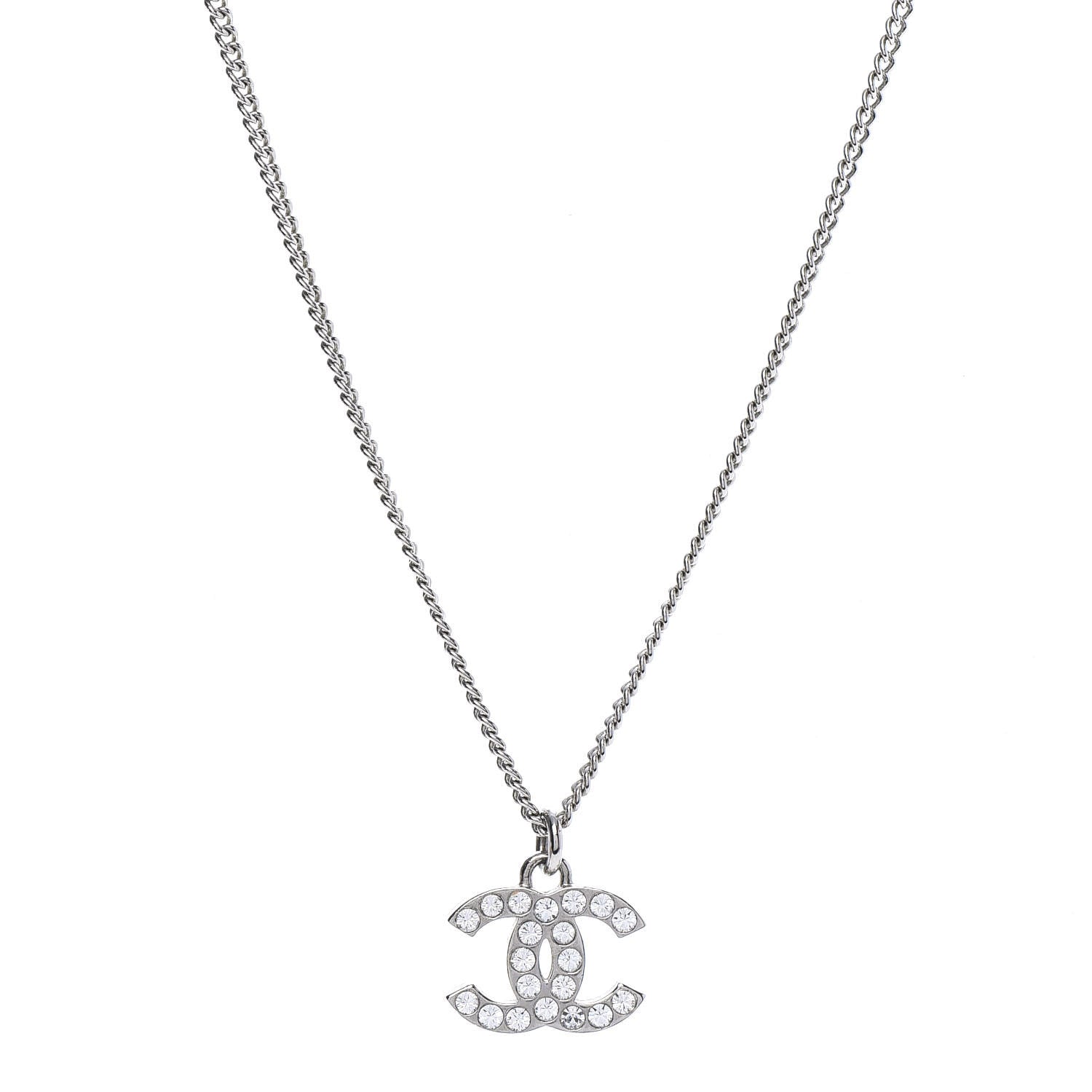 Chanel Crystal Timeless CC Necklace Silver 1 of 6