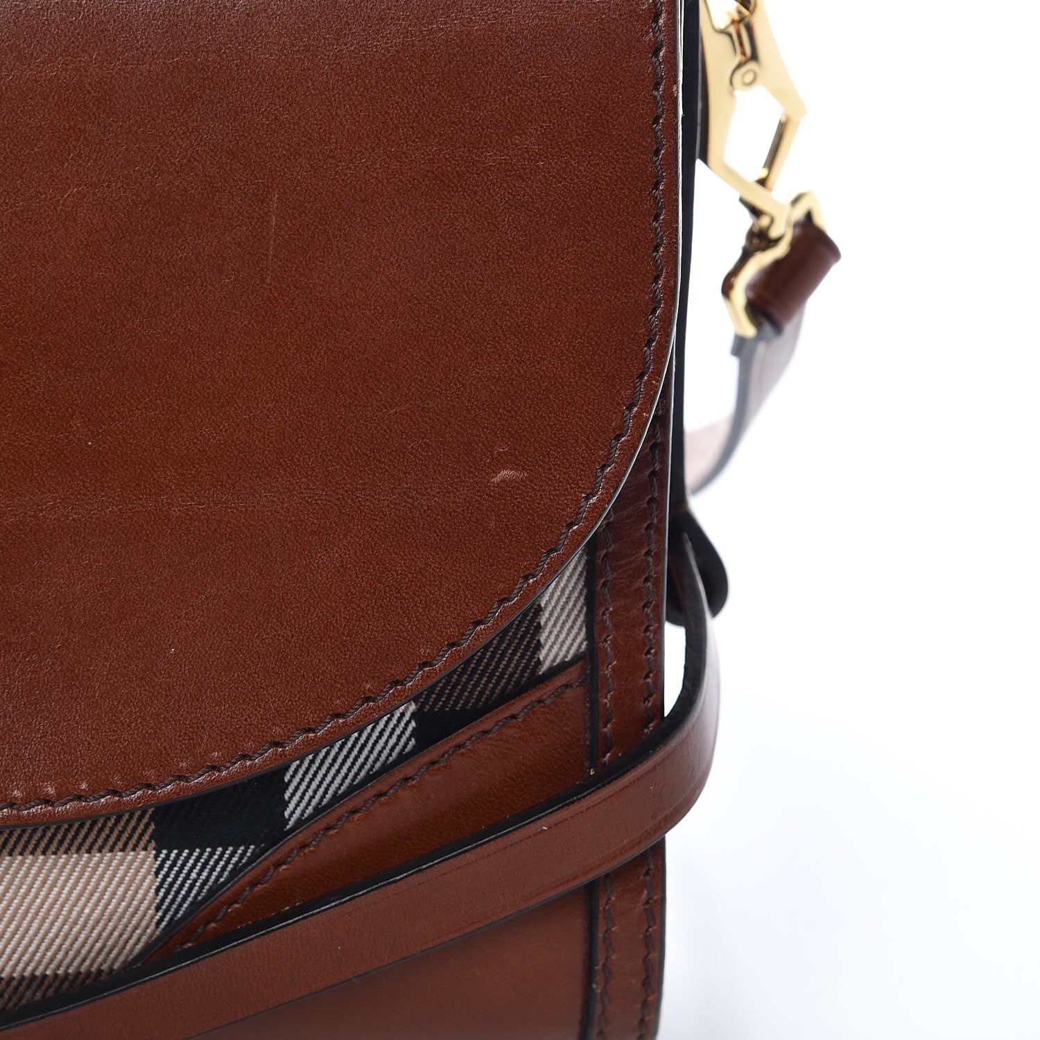 Burberry House Check Bridle Calfskin Small Abbott Crossbody Bag Tan 9 of 13