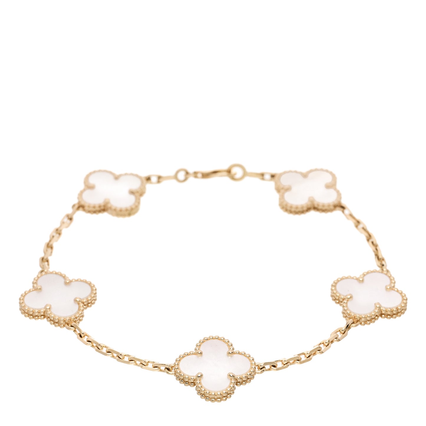 18K Yellow Gold Mother of Pearl 5 Motifs Vintage Alhambra Bracelet