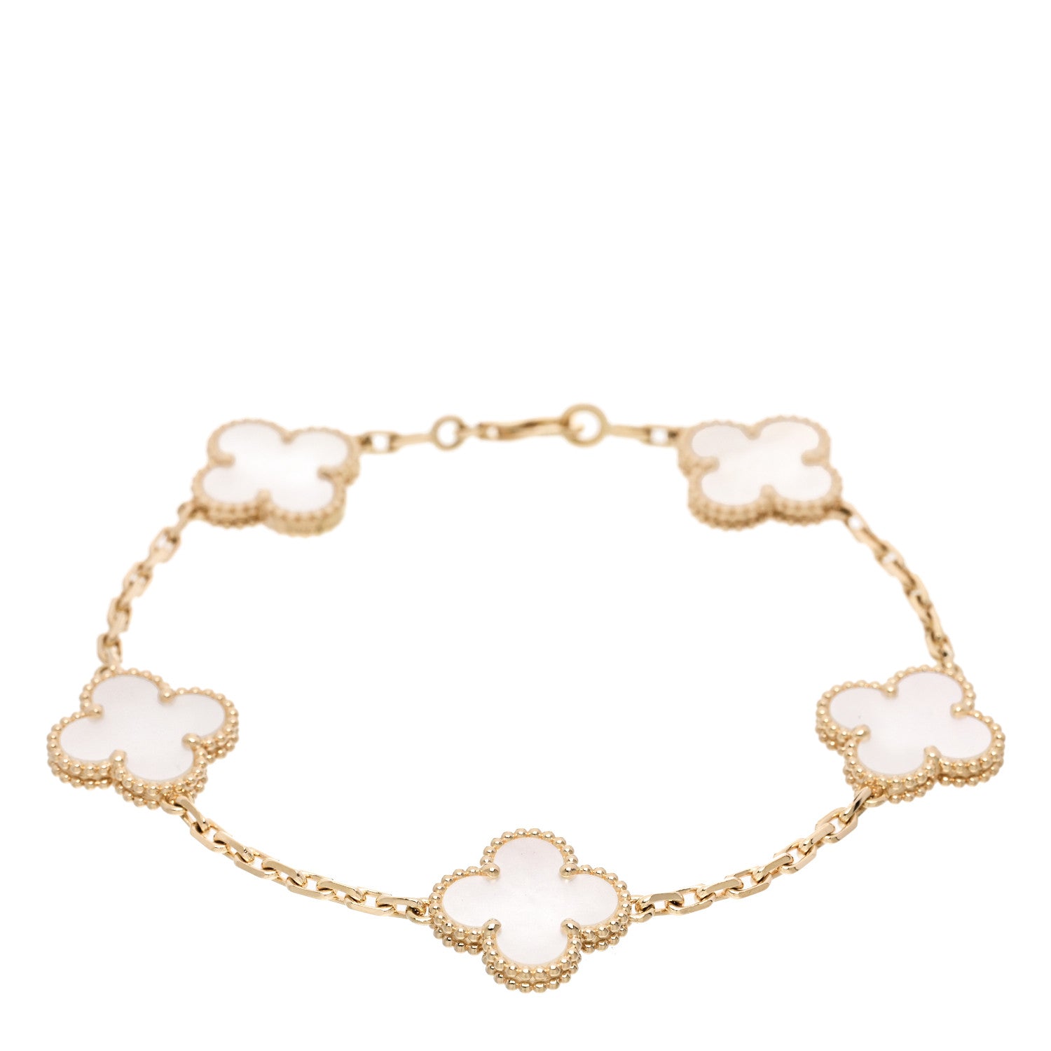 Van Cleef & Arpels 18K Yellow Gold Mother of Pearl 5 Motifs Vintage Alhambra Bracelet 1 of 6