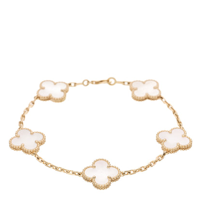 Van Cleef & Arpels 18K Yellow Gold Mother of Pearl 5 Motifs Vintage Alhambra Bracelet 1 of 6