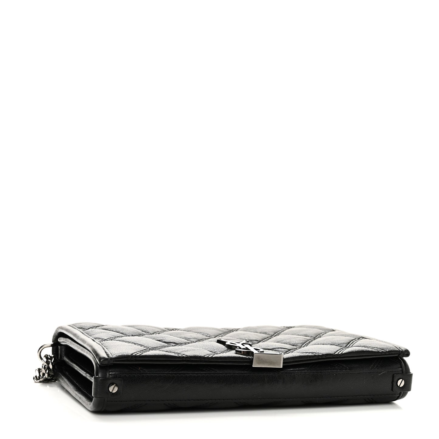 Lambskin Diamond Quilted Becky Chain Wallet Black