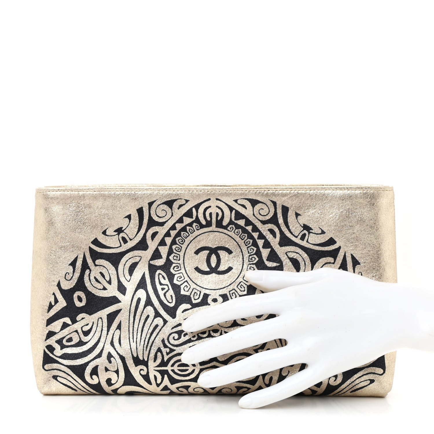 Chanel Metallic Lambskin Print Clutch Gold 2 of 12