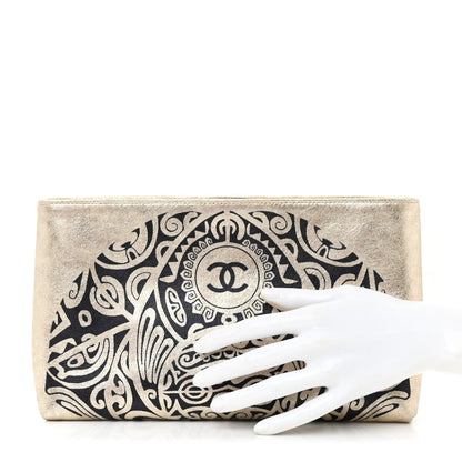 Chanel Metallic Lambskin Print Clutch Gold 2 of 12