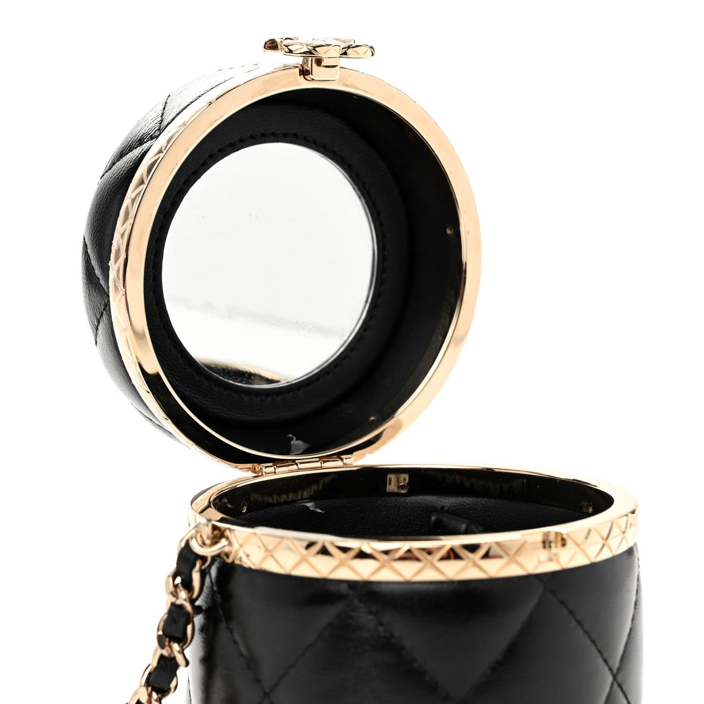 Metal Lambskin Quilted Small Vanity With Chain Black