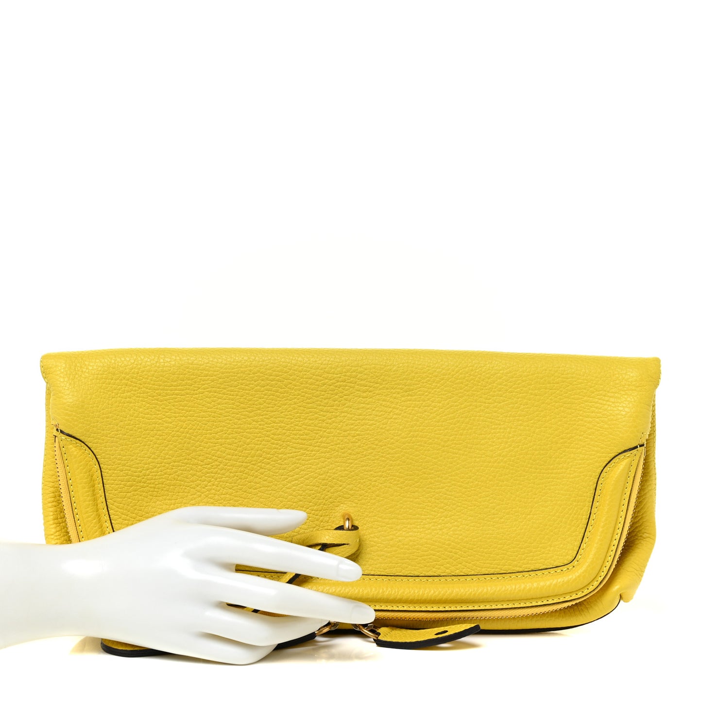 Grainy Calfskin Padlock Skull Clutch Yellow