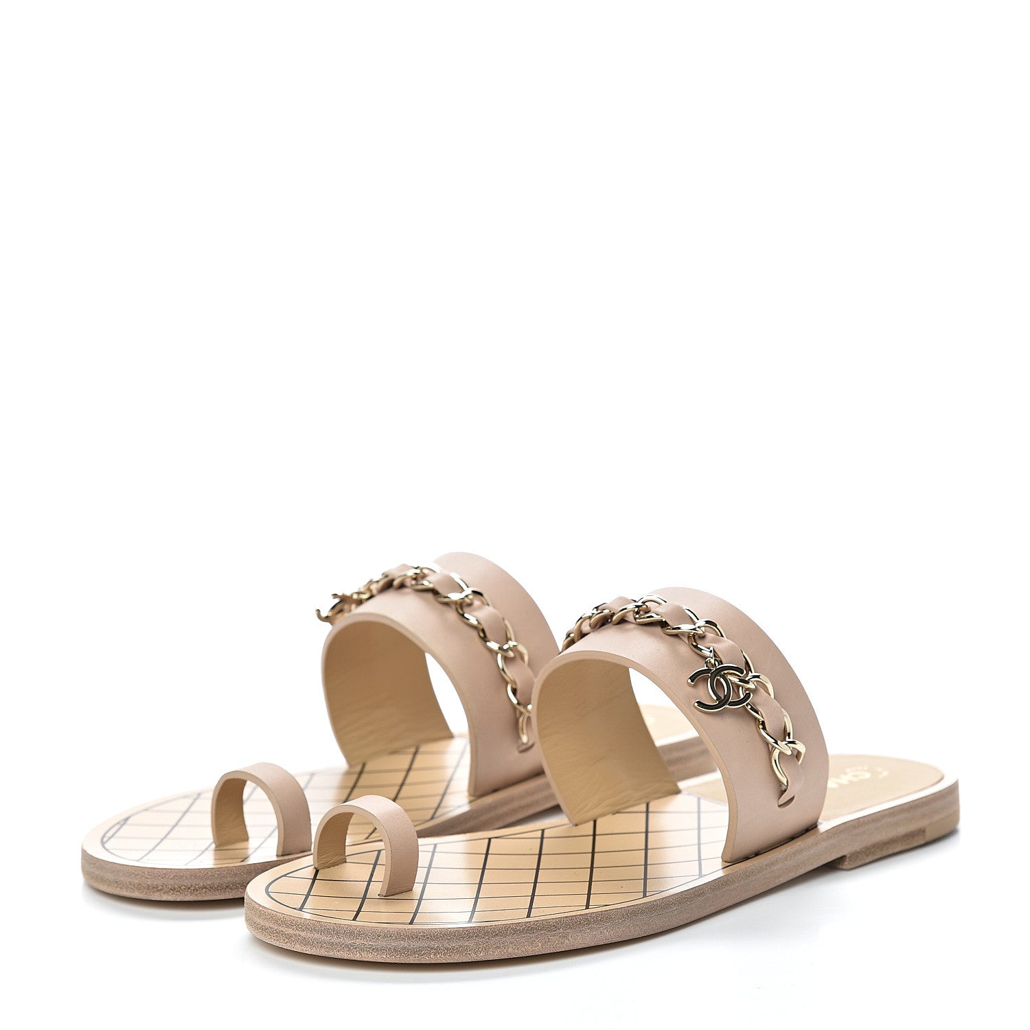 Chanel Calfskin Chain CC Logo Toe Ring Sandals 36 Beige 3 of 7