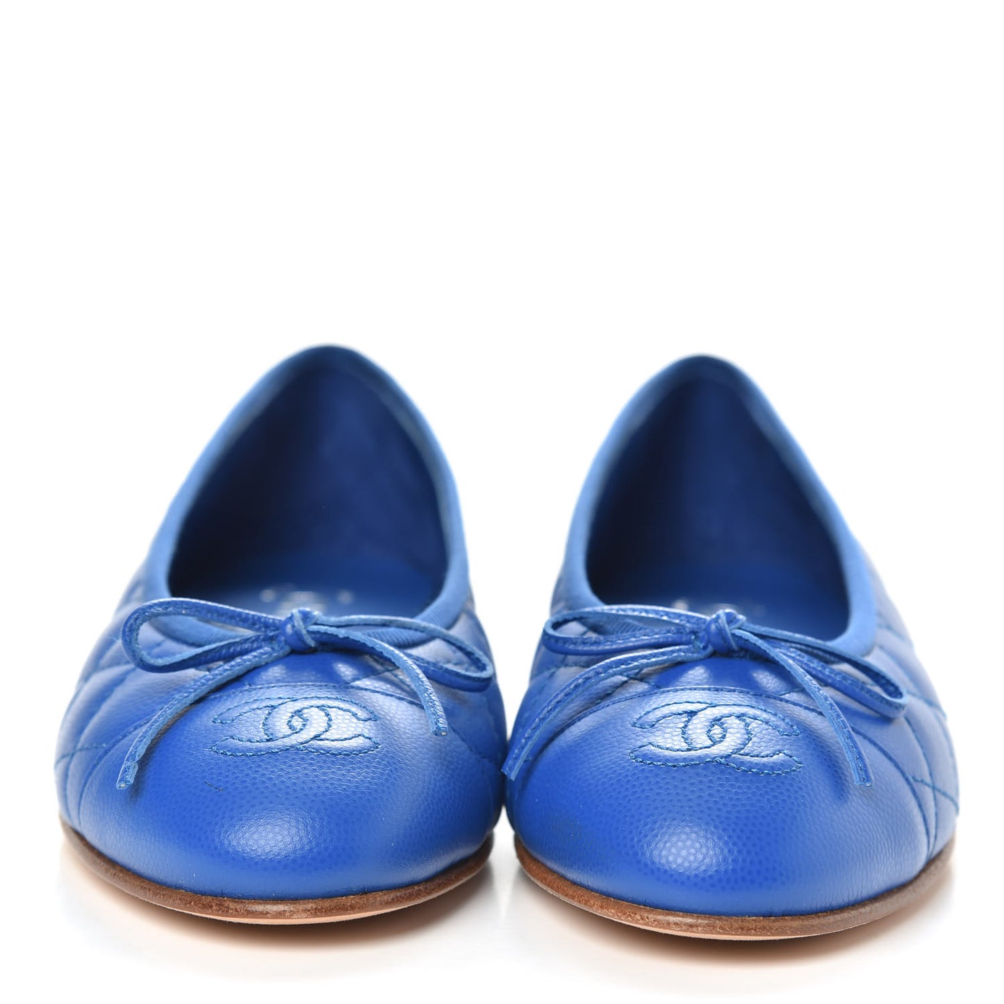 Caviar Quilted CC Cap Toe Ballerina Flats 36.5 Bright Blue
