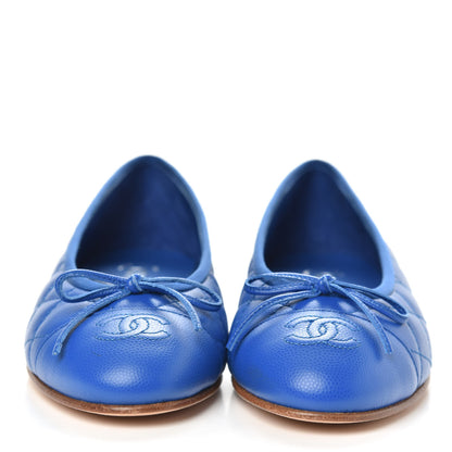 Chanel Caviar Quilted CC Cap Toe Ballerina Flats 36.5 Bright Blue 2 of 9