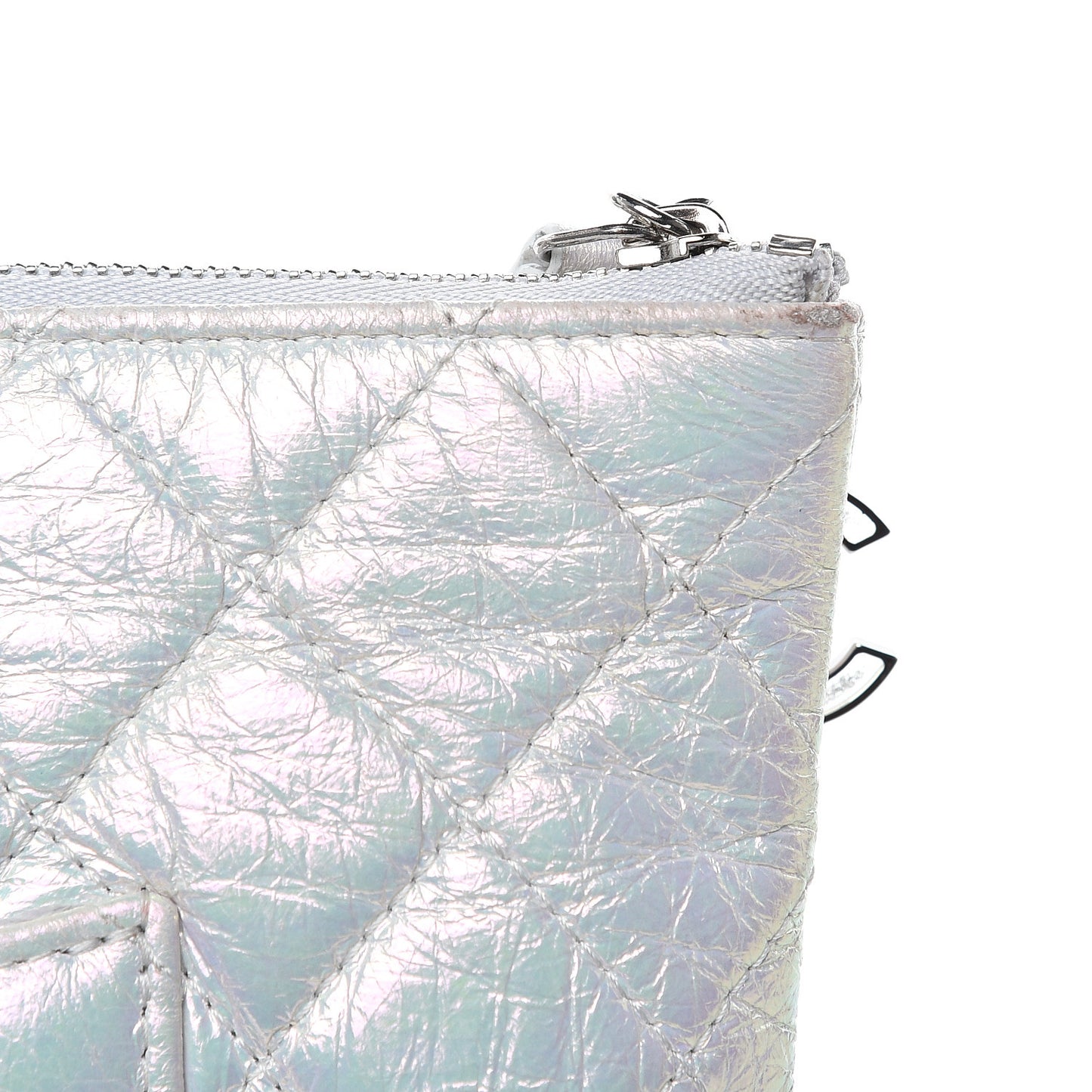 Iridescent Crumpled Calfskin CC Ripples Medium Cosmetic Case White