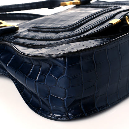 Chloe Calfskin Crocodile Embossed Small Marcie Satchel Full Blue 9 of 10