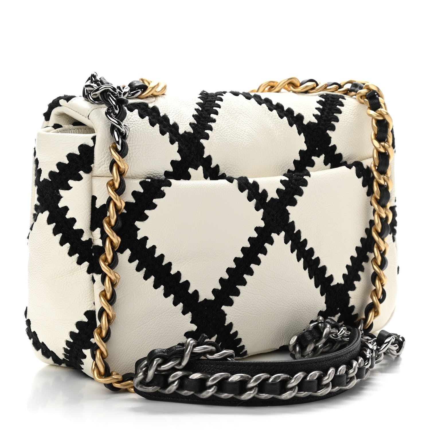 Chanel Calfskin Crochet Medium Chanel 19 Flap White Black 3 of 11