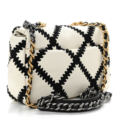 Chanel Calfskin Crochet Medium Chanel 19 Flap White Black 3 of 11