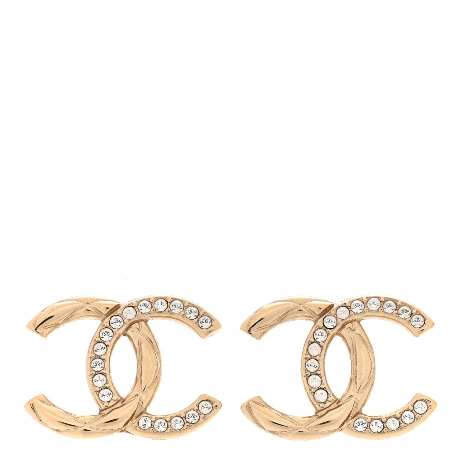 Chanel Crystal Glitter Quilted CC Earrings Light Gold 1 of 5